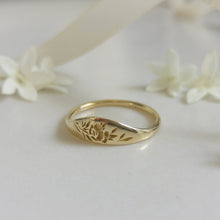 Floral signet ring, 14k gold floral wedding band