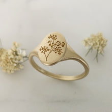 Baby's breath signet ring, 14k gold gypsophila ring