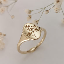Baby's breath signet ring, 14k gold gypsophila ring