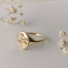 Baby's breath signet ring, 14k gold gypsophila ring