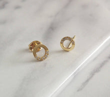 Diamond stud earrings, gold circle earrings, 14K gold dainty earrings, delicate everyday diamond earrings