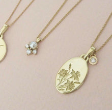 Daffodil flower necklace, vintage style personalized pendant and birthstone charm necklace