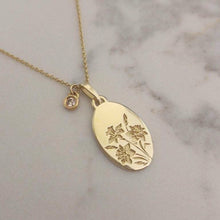 Daffodil flower necklace, vintage style personalized pendant and birthstone charm necklace