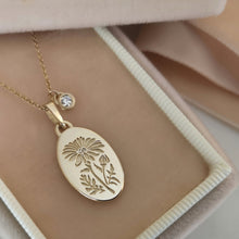 Daisy necklace, vintage style oval pendant, personalized birth flower necklace