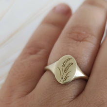 Wheat signet ring, 14k gold oval barley signet