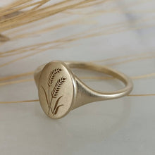 Wheat signet ring, 14k gold oval barley signet