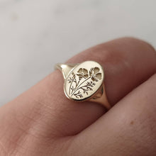 Poppy signet ring, 14k gold California Poppy ring