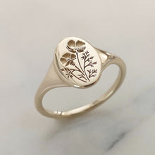 Poppy signet ring, 14k gold California Poppy ring