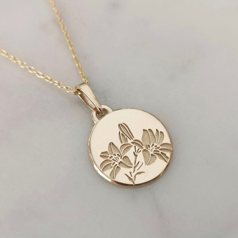 gold lily flower necklace Lily flower necklace, 14k gold unique personalized pendant, engraved f – Lily & Dahlia
