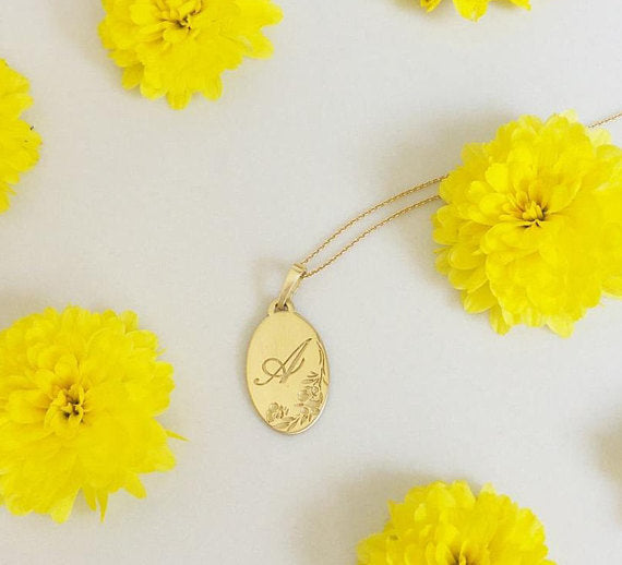 Vintage style personalized monogram necklace