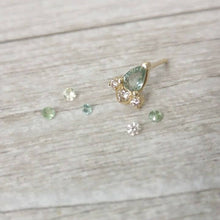 Green Sapphire and diamonds earrings, 14K gold stud earrings, sapphire earrings