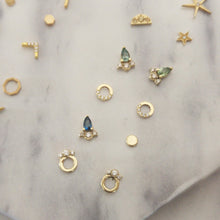 Green Sapphire and diamonds earrings, 14K gold stud earrings, sapphire earrings