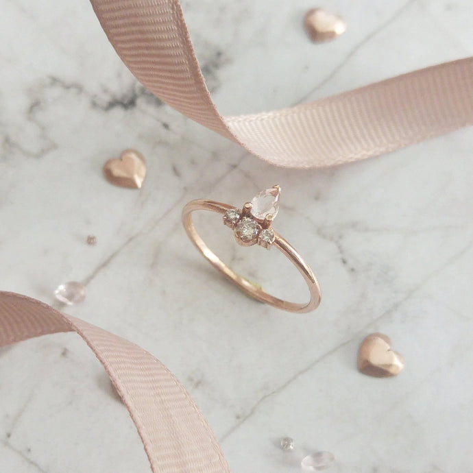 Pear shaped engagement ring, rose gold morganite engagement ring, unique morganite danity ring, pear cut cluster ring, morganite ring