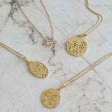 14k gold flower necklace, vintage style oval pendant, unique personalized pendant, floral engraving necklace