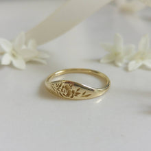 Floral wedding ring set, 14k gold vintage style floral ring set