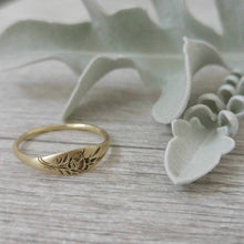 Flower signet ring, 14k gold floral wedding band