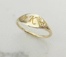 Monogram ring, Flower signet ring, Unique monogram ring, vintage style monogram signet, gold initial ring, personalized Valentine's day gift