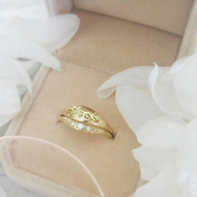 Floral engagement and wedding rings, 14k gold alternative bride ring set
