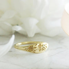 Floral engagement and wedding rings, 14k gold alternative bride ring set