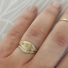 Monogram ring, Flower signet ring, Unique monogram ring, vintage style monogram signet, gold initial ring, personalized Valentine's day gift