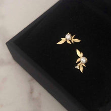 Leaf stud earrings, gold leaves earrings, 14K gold dainty earrings, delicate everyday diamond earrings