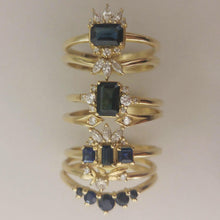Sapphire engagement ring set, unique sapphire ring, emerald cut sapphire statement ring, alternative engagement ring