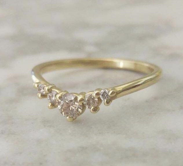 Champagne diamonds ring, vintage style engagement ring, alternative engagement ring , unique wedding ring