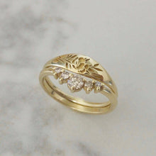 Floral wedding ring set, vintage style alternative engagement ring set