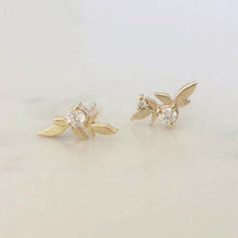 Leaf stud earrings, gold leaves earrings, 14K gold dainty earrings, delicate everyday diamond earrings