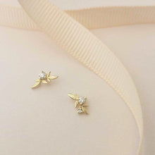 Leaf stud earrings, gold leaves earrings, 14K gold dainty earrings, delicate everyday diamond earrings