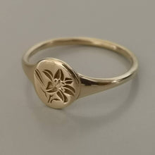 Gold signet ring, Flower signet ring, 14k gold lily flower signet ring , personalized Valentine's day gift