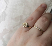 Gold signet ring, Flower signet ring, 14k gold rose signet ring , personalized Valentine's day gift