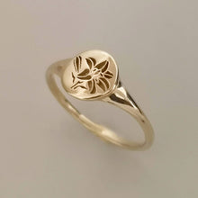 Gold signet ring, Flower signet ring, 14k gold lily flower signet ring , personalized Valentine's day gift
