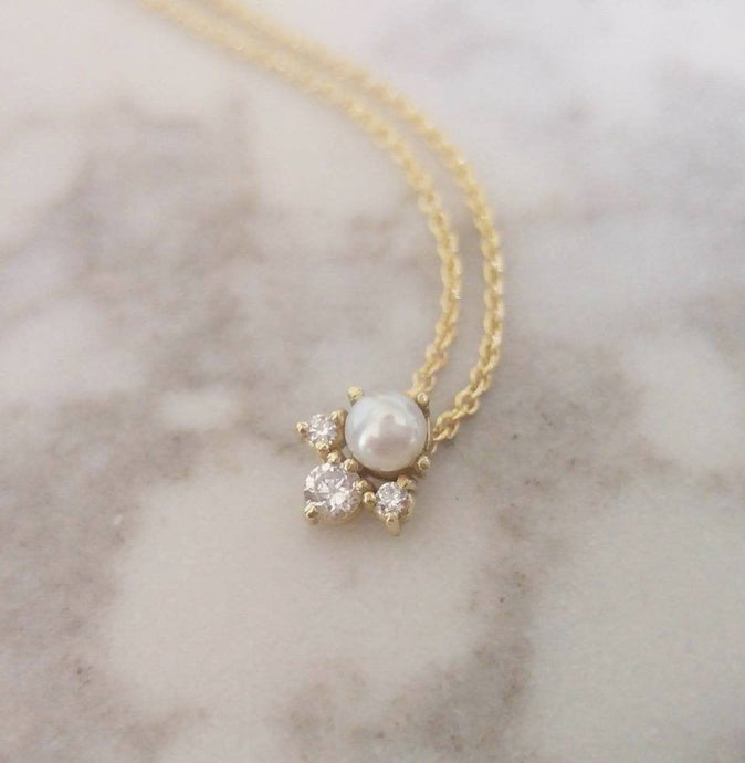 Custom order Pearl and diamonds necklace 14k gold