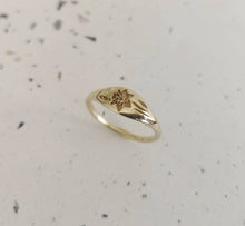 Daffodil signet ring, 14k gold floral wedding band