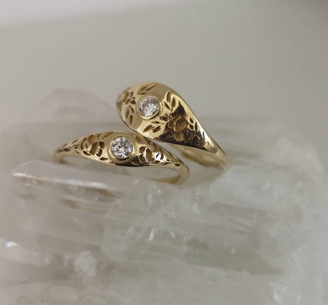 Aurora Designer - Dainty Diamond Ring Solid 14K Gold Geunine Gemstone  Vintage Inspired Floral Design AD1763