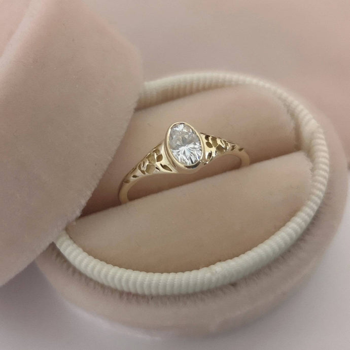 Oval Moissnaite engagement ring, vintage style floral engagement ring, 0.5 ct forever one moissanite wedding ring