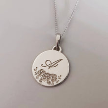 Roses initial necklace, 14k gold flower monogram necklace, unique personalized coin pendant